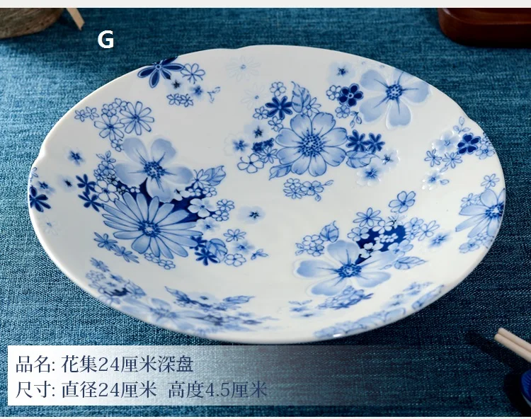 1 шт. японская керамическая тарелка под глазурью синий цветок с узором фрукты Высококачественная тарелка Сделано в Японии