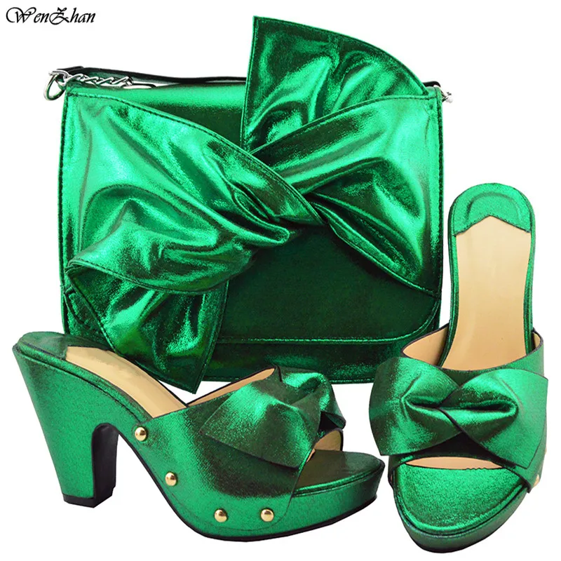 High Quality Green African Designer Shoes And Bag Set To Match Italian With Matching Bags For Wedding Party B88 18
