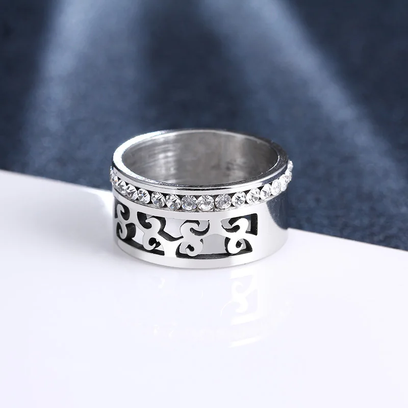 Каканы, кольца из нержавеющей стали для женщин, полые, полный круг, циркон, Обручальные, модные, ювелирные изделия, кольца для мужчин, вечерние - Цвет основного камня: Silver