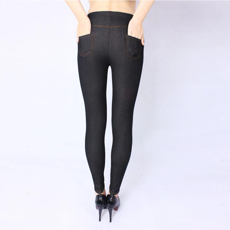 ERAEYE, Женские Имитация джинсов, штаны размера плюс Xl-5xl, высокая эластичность, сексуальные, обтягивающие, тонкие, черные, джинсовые, на бедрах, узкие, средняя талия, с карманами, леггинсы
