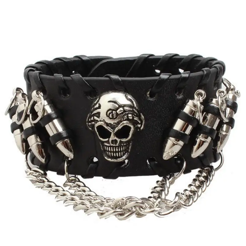 

Personality Punk Skull Accessories Domineering Gothic Wind Simulation Leather Bracelet Bracelet
