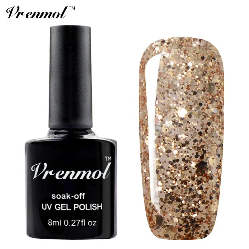 

Vrenmol 1pcs Diamond Glitter Shining 20 Colorful Gel Lacquer Top &Base Coat Soak Off UV Gel Nail Polish Art Manicure