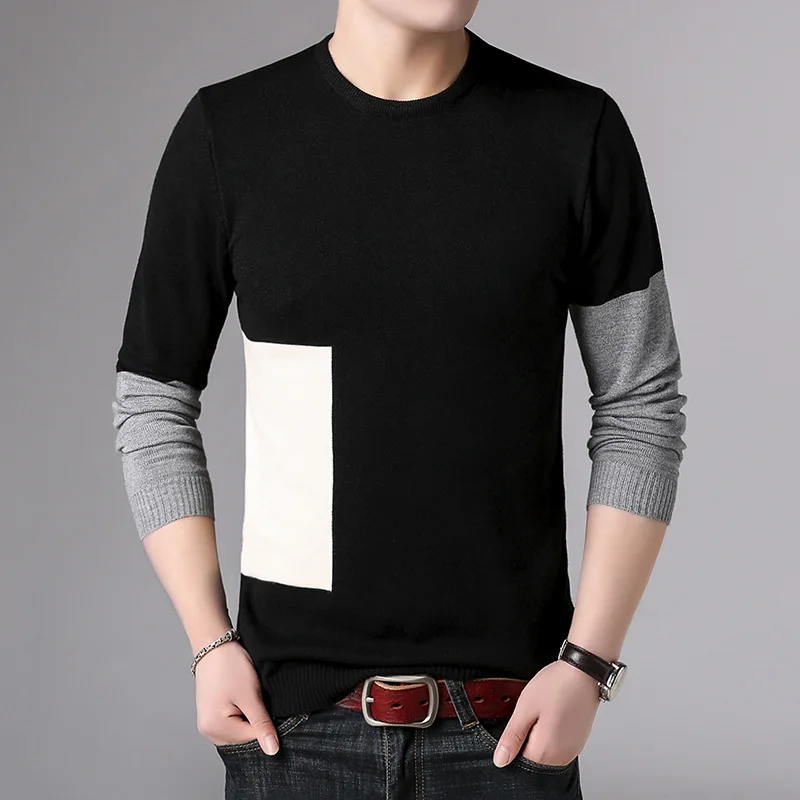 

Hot 2018 Autum New Sweater Men Casual Pullover Men Long Sleeve O- Neck Patchwork Quality Knitted Brand Male Sweaters Plus Size