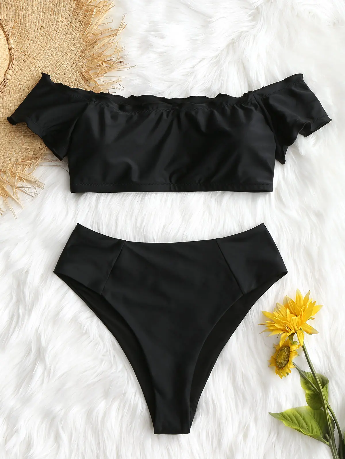 Plus Size Off Shoulder Bathing Suit Strapless Bandeau Sexy Bikini Set Women Swimwear High Waist