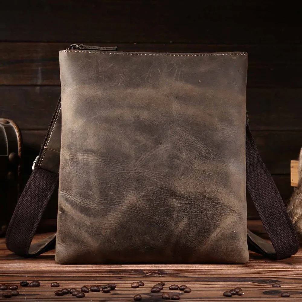 

Vintage Genuine Leather Men's Messenger Bag Cowhide Crazy Horse Thin Slight Buckle Shoulder Crossbody For IPad Bags SDM8021-1