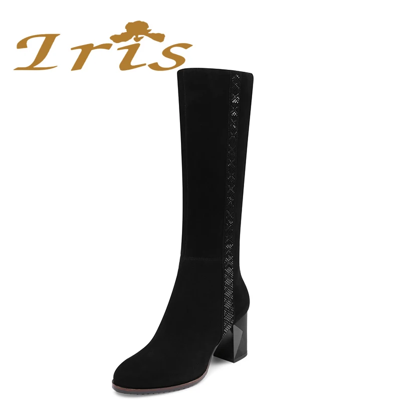 IRIS/Сапоги до колена из натуральной кожи на высоком каблуке женские черные