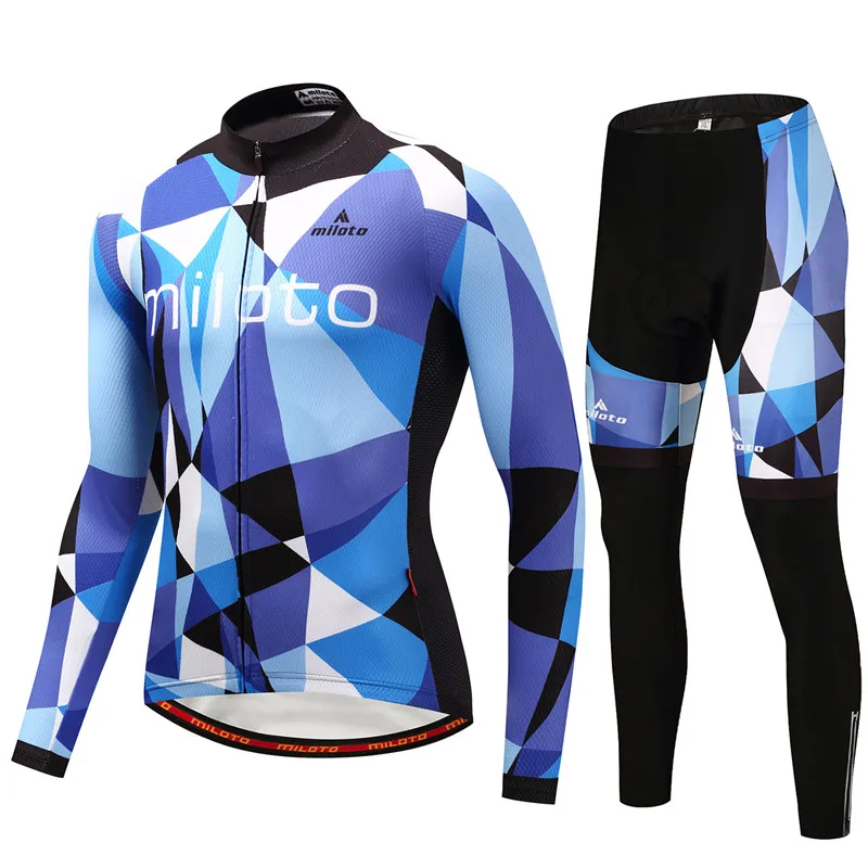 

MILOTO New Mens Long Sleeve Quick Dry Cycling Clothing Breathable Bike Riding Wear Bicycle Jersey Set Gel Pad Bib Pants Clothes