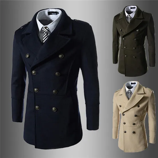 Fashion London Style Double Breasted Worsted Coat For Men