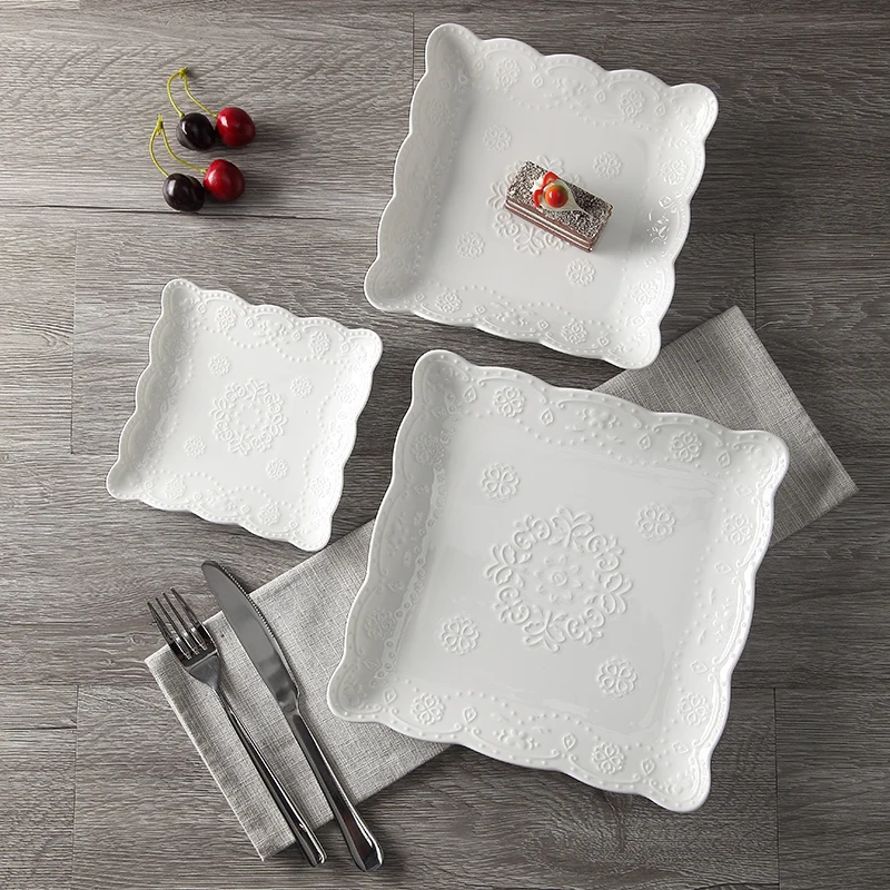 Изысканная бабочка штампованная квадратная керамическая сервировочный поднос фарфоровая обеденная тарелка столовая посуда для супа, риса, морепродуктов и салата