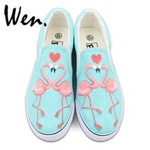 Wen Flamingo Bird Original Design Slip On Hand Painted Shoes Loving Heart Custom Canvas Sneakers for Man Woman Gifts