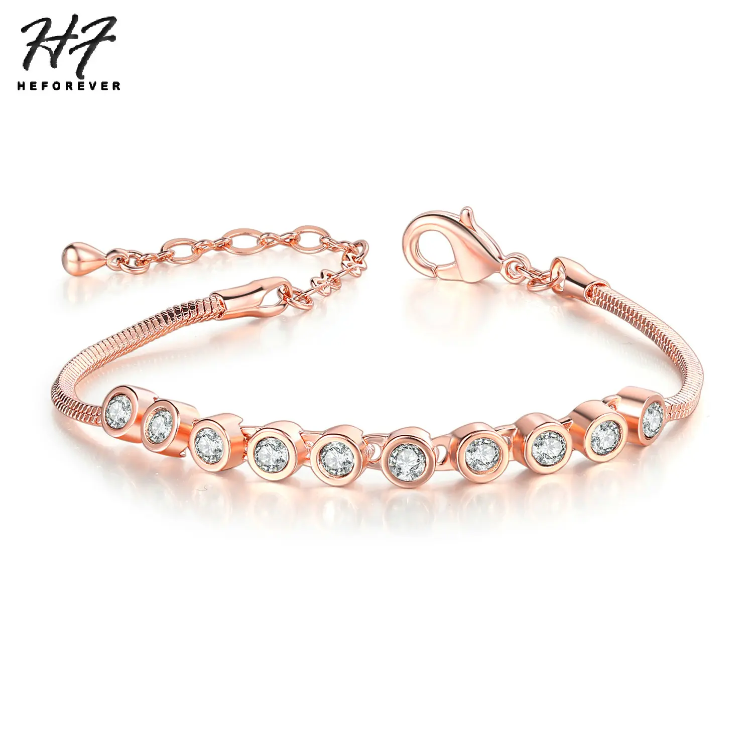 

Trendy String Clear Crystal Bracelet For Women AAA+CZ Rose White Gold Color Birthday Party Gift Fashion Jewelry H011