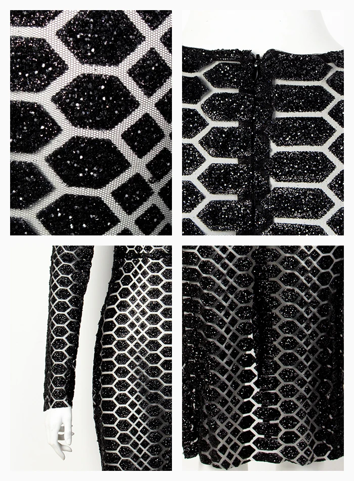 LOVE& LEMONADE сексуальное черное перспективное Сетчатое блестящее склеивающее платье из бисера с длинным рукавом LM82018 осень/зима