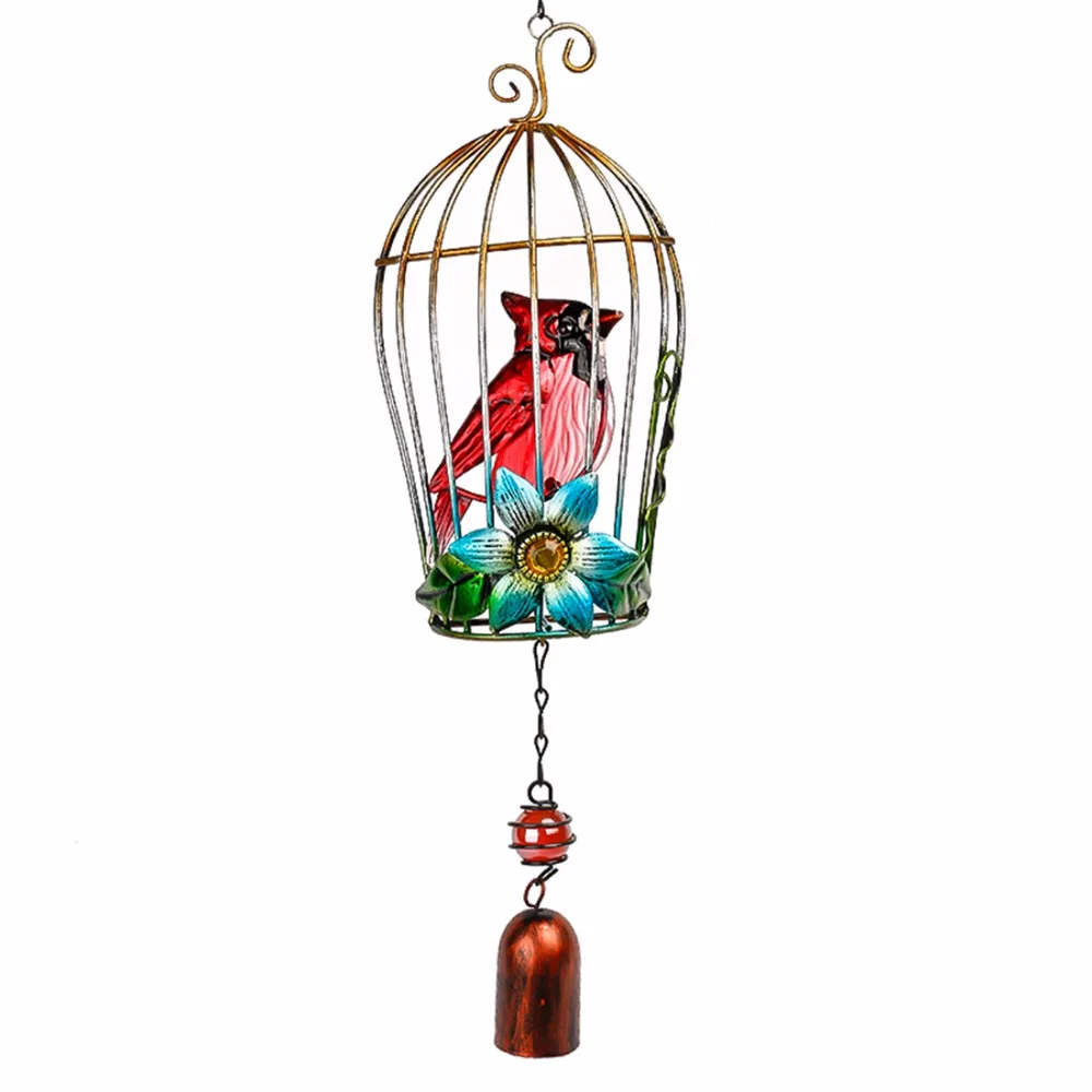 

H&D Home Ornament Wind Chimes Red Bird With Birdcage Pastoral Hanging Home Decoration Dream Catcher Decor