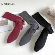 MNIXUAN/ботфорты на высоком каблуке; женская обувь; Новинка года; сезон осень; Вязаные Черные ботфорты выше колена на блочном каблуке; высокие сапоги; большие размеры 40, 42