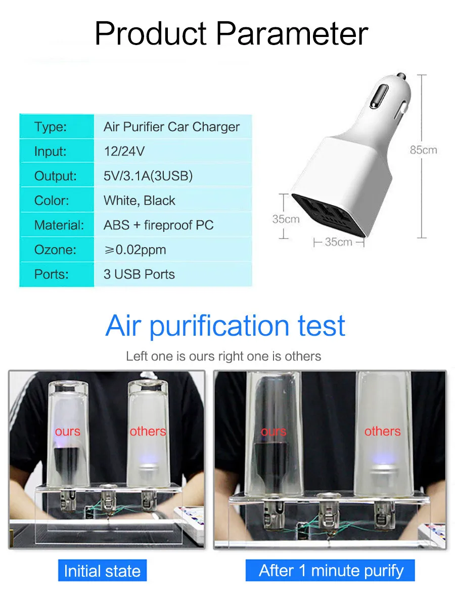 Черный DC 12 В Автомобильный Очиститель свежего воздуха кислородный бар ионизатор озонатор воздуха ионизатор освежитель воздуха автомобильный Стайлинг+ 3 USB зарядное устройство