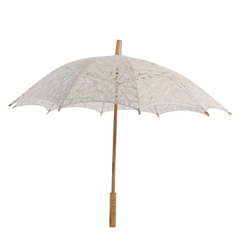Ivory Lace Umbrellas Pure Cotton Embroidery White Princess Umbrellas for Weddings Europe Style Wedding Lace Bride Umbrella lace umbrella