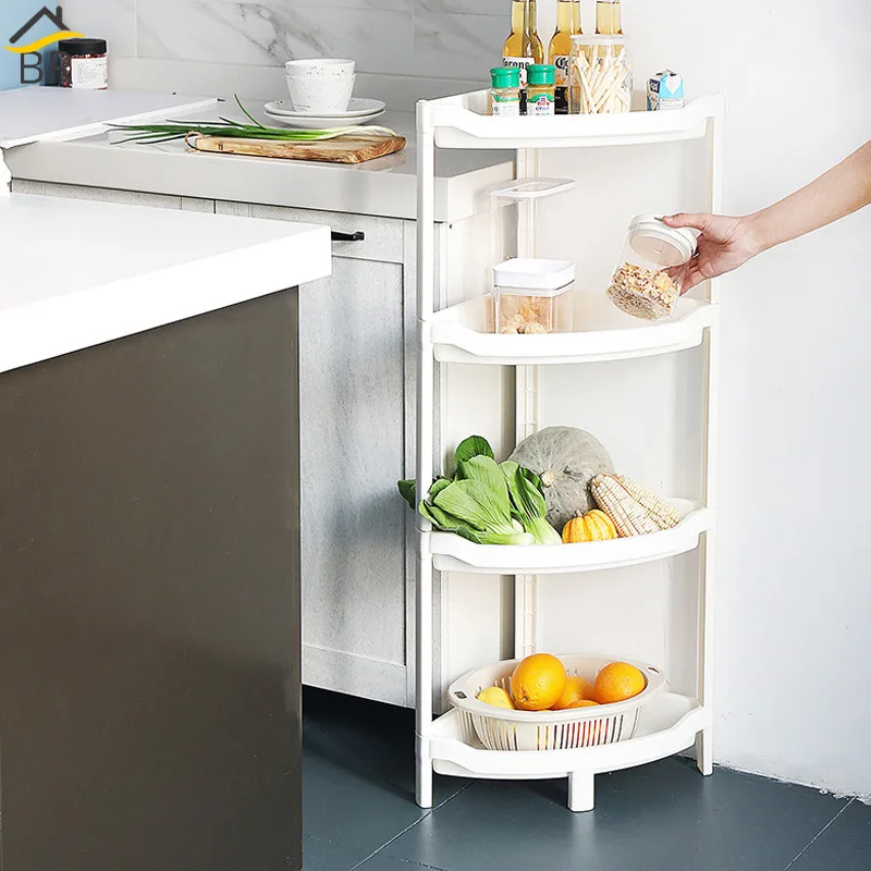 

BR Storage Shelf With Hooks 2/3/4 Layers Kitchen Drainer Organizer Bathroom Accessories Container Floor Standing Storage Rack