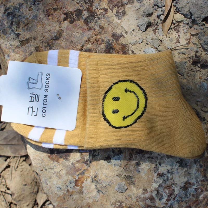 Носки унисекс с рисунком счастливых смайликов; носки в японском стиле Харадзюку; забавные хлопковые носки до лодыжки; calceines; милые модные женские носки