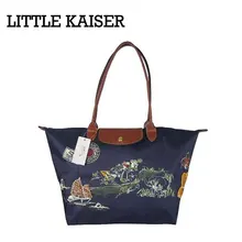 Sac Femmes Sac À Main 2016 Mode Casual En Cuir Véritable avec Nylon Long Manche Pliant Broderie Shopping Hobos Sacs à Bandoulière