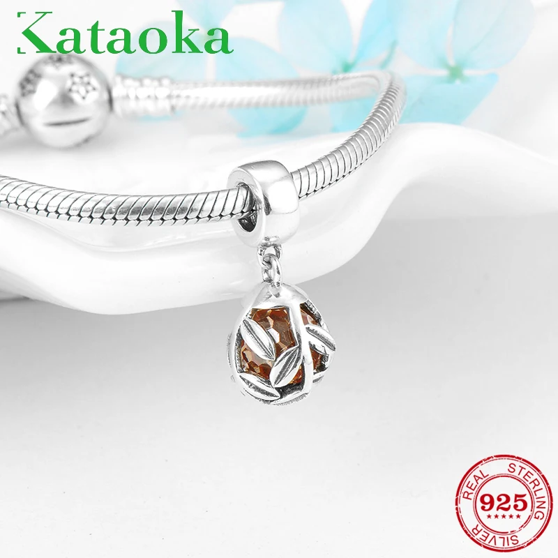 

High quality 925 Sterling Silver Tree of life orange zircon charms Pendants Fit Original Pandora Charm Bracelet Jewelry making