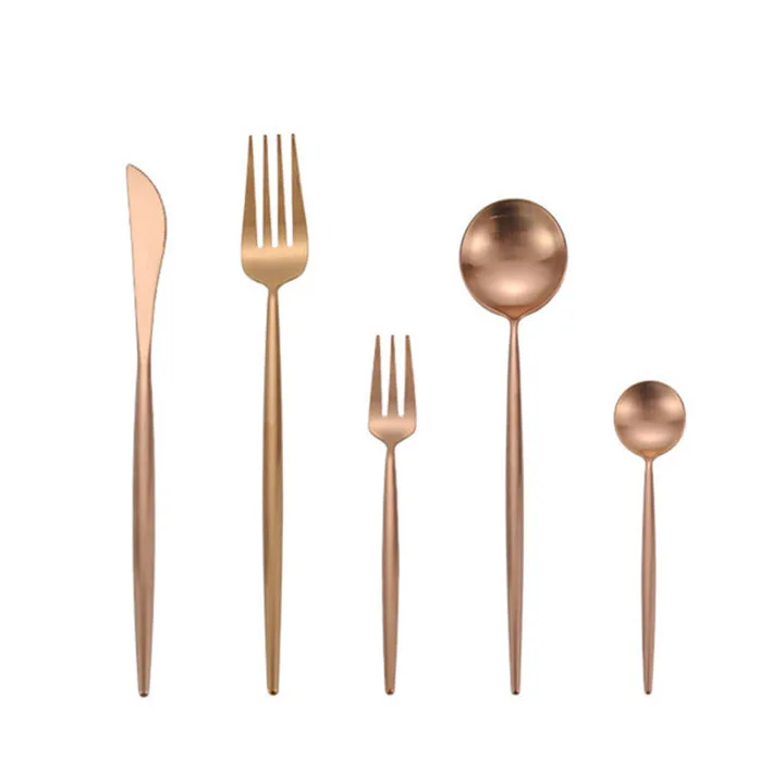 

304 Stainless Steel Cutlery Tableware Set Dinner Forks Knives Scoop Set Silverware Set Rose Gold Matte Luxury Dinnerware 5PCS