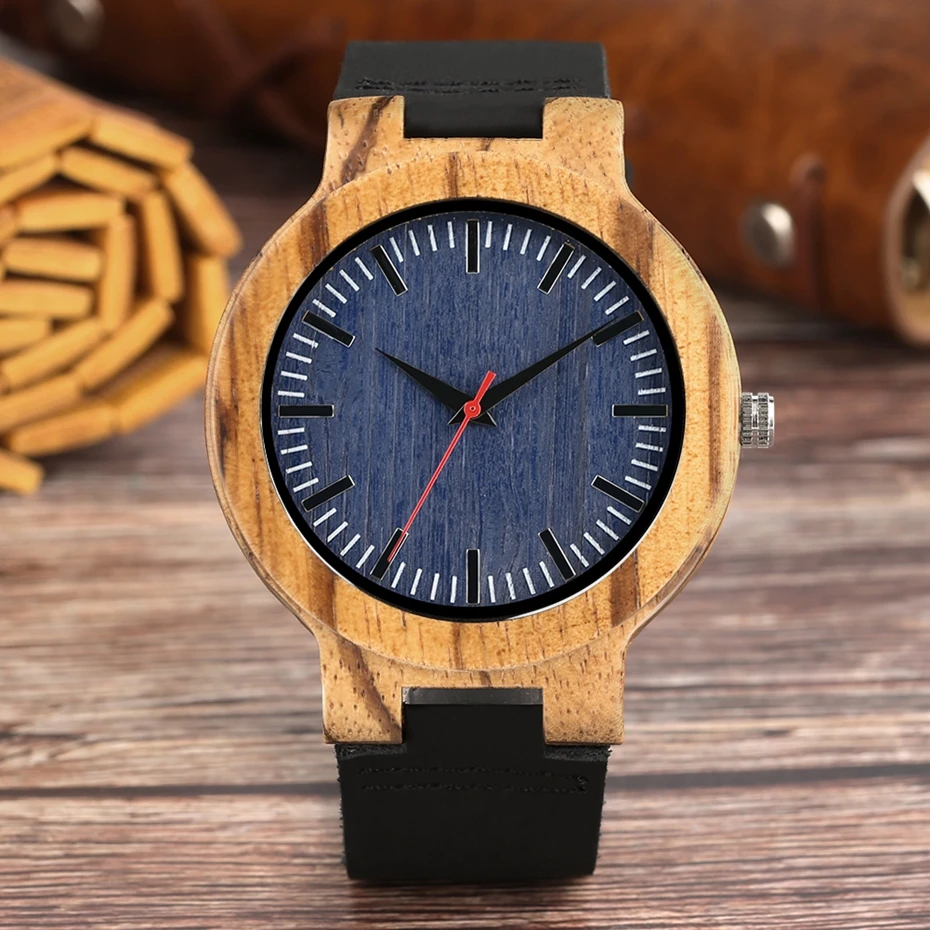 Retro Wood Watch Men Unique Navy Dial Bamboo Watches Black Leather Military Sports Clock Male Quartz Wrist Watch Reloj Hombre 2018 2019 (5)