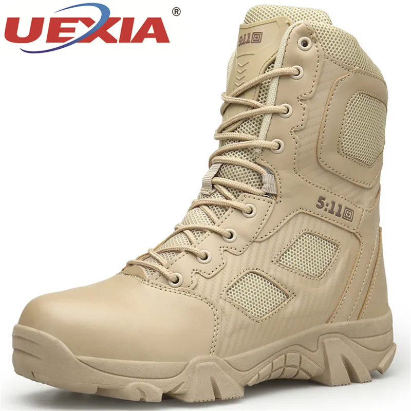 

UEXIA Winter Autumn New Men High Quality Brand Military PU Leather Boots Tactical Desert Combat Boats Outdoor Shoes Snow Boots