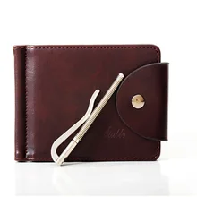 2016 New Men Leather Money Clip Black Hasp Genuine Leather Billfold Clamp For Money With Card Hold Luxury Men Purse