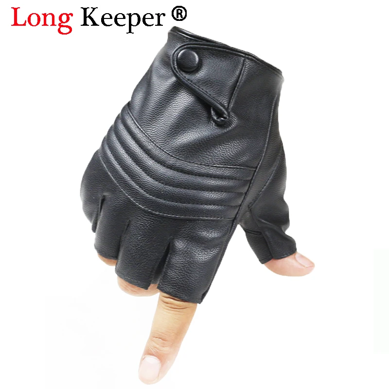 Длинные мужские кожаные перчатки для вождения, тактические перчатки с полупальцами из искусственной кожи без пальцев, мужские черные перчатки Guantes Luva G223