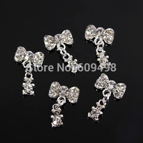

50pcs/bag 3D Rhinestone bowtie Fingernail adornment Pendant diamond bowknot Manicure supply