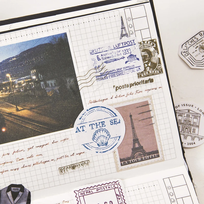 45pcs/box Travel Stamp Stationery Stickers Vintage Decor Adhesive Sealing Stickers Label Diary Scrapbooking Diy Decor Pegatinas