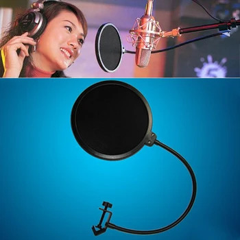 

centechia Flexible Gooseneck Shied Filter Double Layer Studio Microphone Mic Wind Screen Mask Microphone Accessories