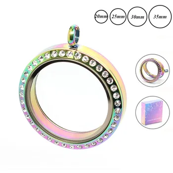 

(No charms) Wholesale rainbow color 20mm 25mm 30mm 35mm magnetic 316L stainless steel floating locket pendant