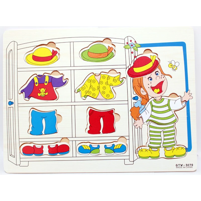 1 Set 3D Wooden Puzzle Educational Dressing Up Clothing Jigsaw Puzzles