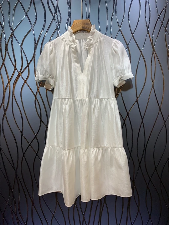 

2019 Summer Dress New Woman Auricularia Edge Folded Neck Pure Lotus Leaf Edge Short Sleeve Dress 622