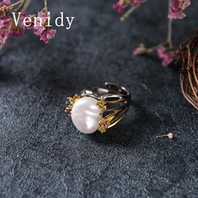 Venidy New Female Baroque Natural Pearl Ring Price Of Natural Pearls Fine Jewelry Vintage Wedding Rings For Women Birthday Stone