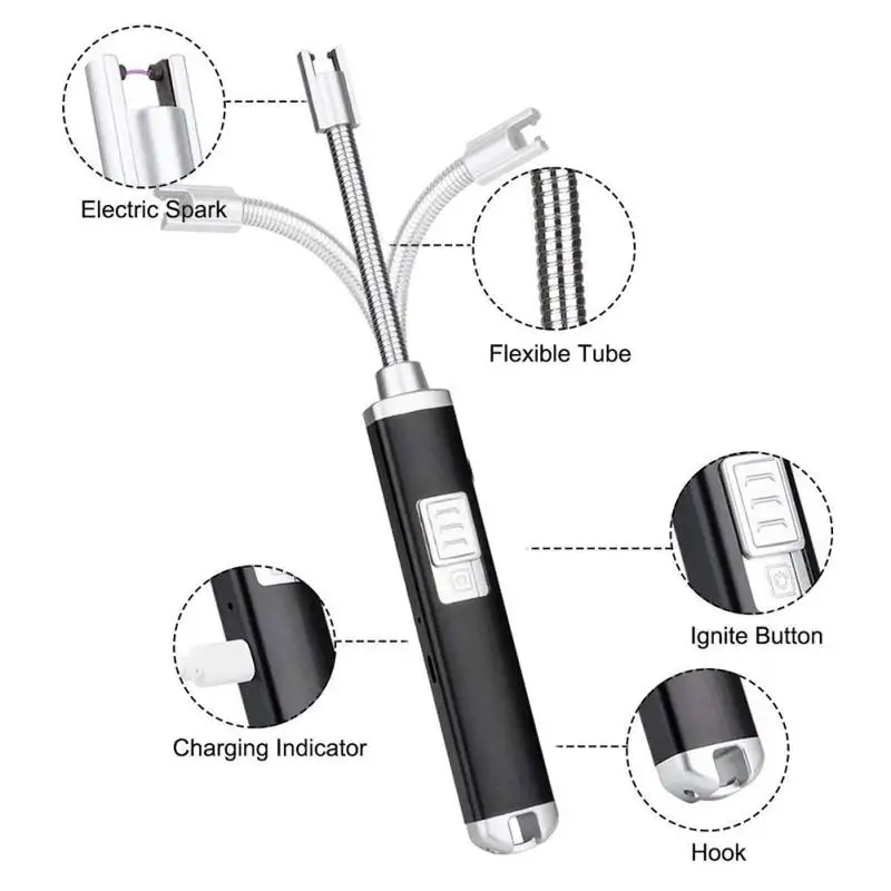 Электрическая дуговая Зажигалка-зажигалка длинная плазменная USB перезаряжаемая зажигалка ветрозащитный негорящий 360 Гибкая зажигалка с длинным горлом