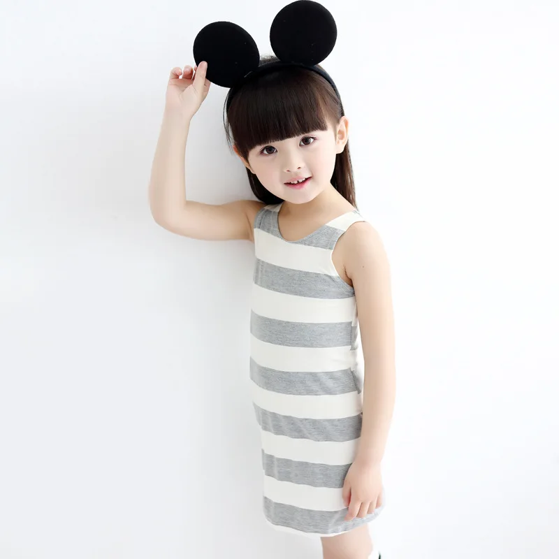 Girls Sleeveless Rosette Striped Summer Kids Dress Clothes Age 2 3 4 5 6 Year 