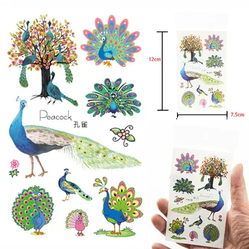 

Cartoon Peacock Temporary Tattoo Sticker Waterproof Fashion Women Face Fake Body Art Children Adult Hand Tattoos