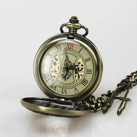 Ретро бронзовые деревянные механические каркасные карманные часы Бесплатная