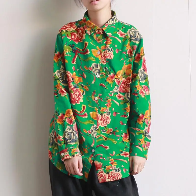 Women spring Floral Blouse 2016 new vintage art shell button loose ...