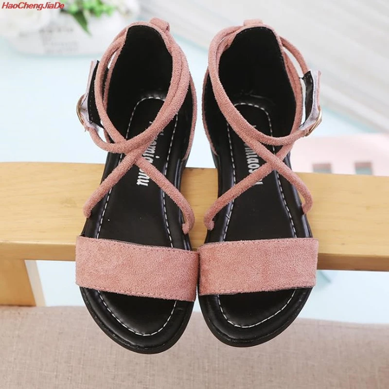 

HaoChengJiaDe Gladiator Sandals Kids Summer Girls Shoes Children Roman Sandals Flat Back Zip Flock Ankle Hollow Girls Sandals