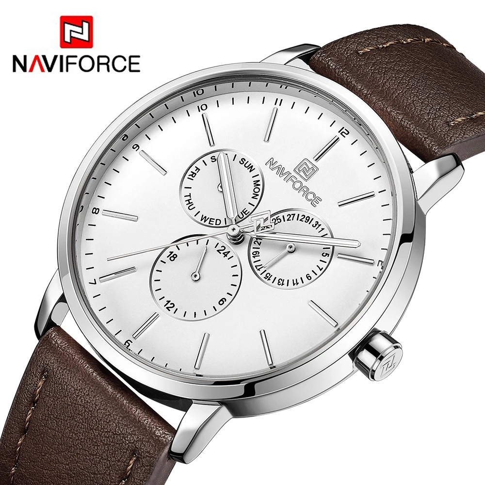 

NAVIFORCE Luxury Mens Watches Date Week Multifunction Quartz Sport Watch Leather Waterproof Business Clock Men Wristwatches