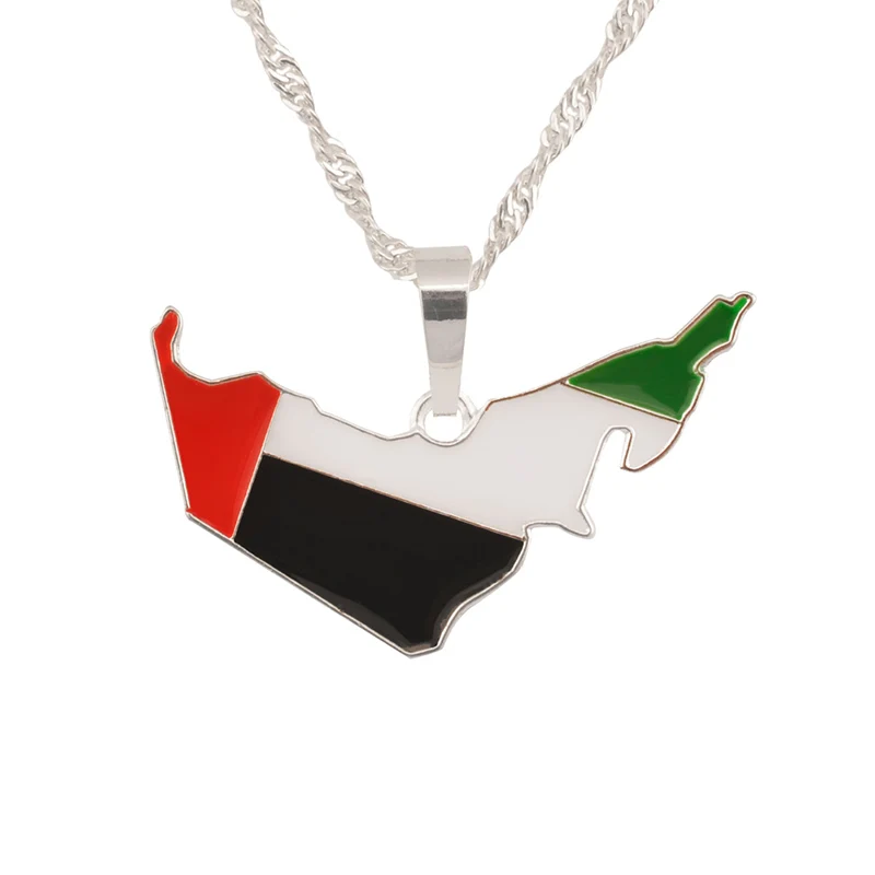 Silver Color United Arab Emirates Map Flag Pendant Necklaces UAE