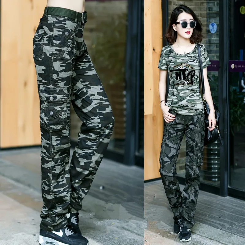 Women summer Military Camouflage trouser Cotton Multi pocket Cargo