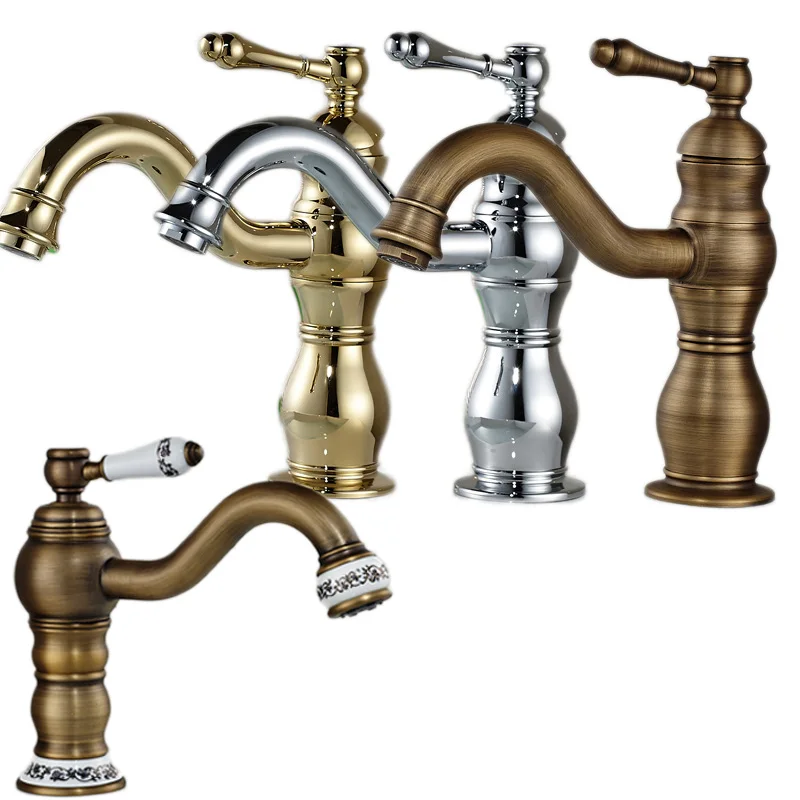 

Luxury Deck Mount 4-style Basin Sink Hot and Cold Water Taps Single Lever Long Neck Bathroom Mixer Faucet