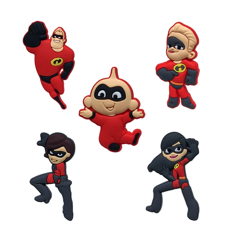 5pcs/lot The Incredibles 2 Superman Cartoon Anime PVC Brooches Pins Badge Clothes/Bag/Hat/Shoes Decor Kid Accessory Party Gift