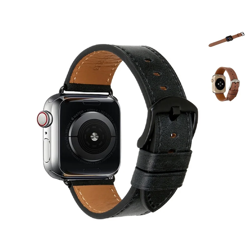 Smochm сменный ремешок из натуральной кожи для Apple Watch Series 4 Series 3 Series 2 42 мм 44 мм Nike Hermes Edition черный
