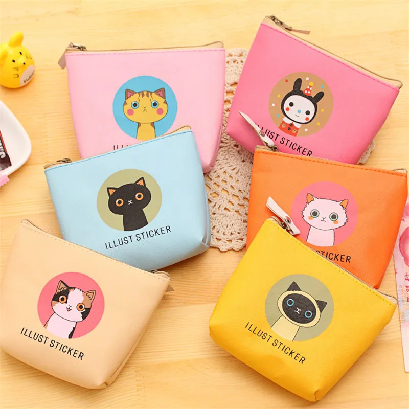 

New Women Purses Cute Zipper Small Cartoon Cat Waterproof Girl Headset Line Coin Purse Card Bag Clutch Wallet key bags Wholesale