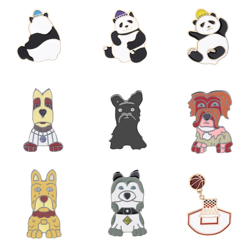 #*Cheap 9 Pin Catoon Badges Creative Lovely Panda Brooches for Women Funny Dog Basketball Pins Jewelry Enamel Pin Backpack Bag Trinkets